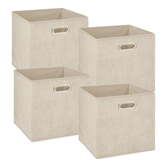 Set 4 Cajas de Almacenamiento de Tela, Plegables con Ojales Metálicos 31x31x31cm, 31x31x15cm, 15x31x15cm | Medidas y Colores a escoger