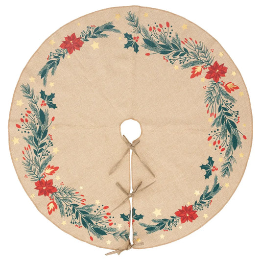 Alfombra Cubre Pie para Árbol de Navidad ø90cm - "Poinsettia" Flor de Pascua