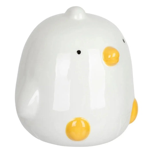 Hucha Infantil "PIO" 14cm | Alcancía Infantil con forma de Pollito Blanco y Amarillo, hecha de Dolomita