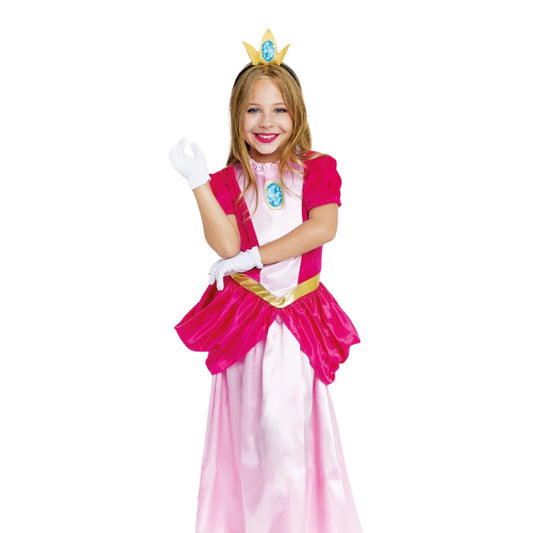 Disfraz Princesa "Peach" para niñas - Traje Vestido Corona y Guantes de Carnaval Infantil para Fiestas Cumpleaños Princesa Peach