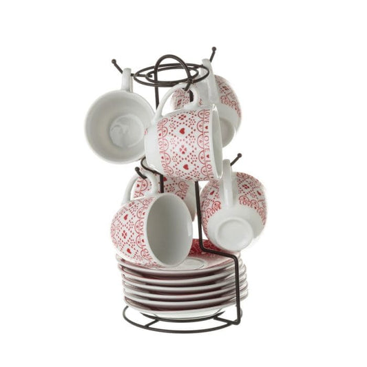 Set 6 tazas con plato café Heart porcelana rojo 6 x 3 x 5,50 cm