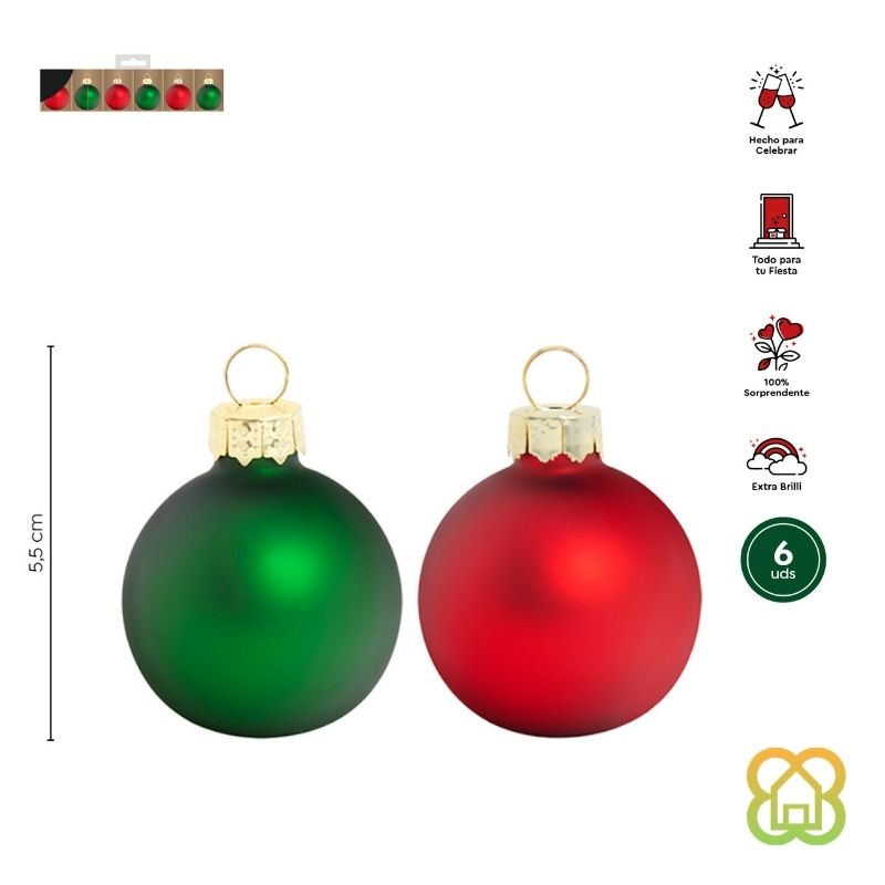 Marca Sitios Bola Navidad Verde-Rojo (SET 6) 4x5.5 cm