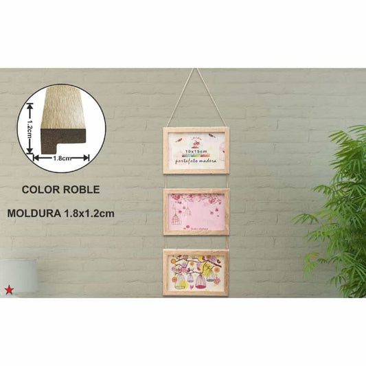 Marco colgante de madera 10x15cm - 3 marcos