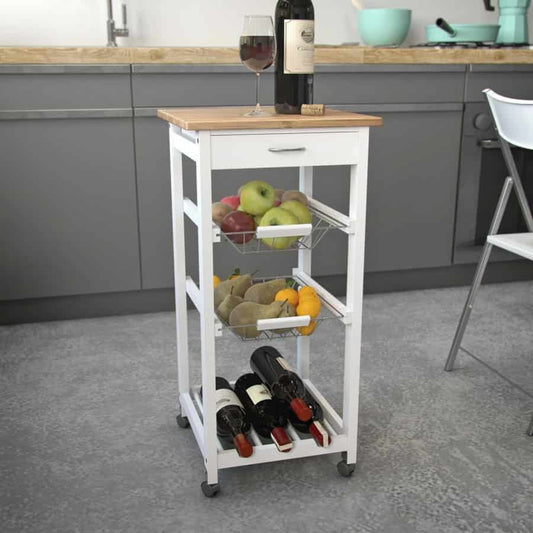 Carro con ruedas 2 cestas madera 37x37x76 - Precio de fábrica