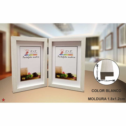 Portafoto doble de madera blanca 15x20cm - 2 marcos