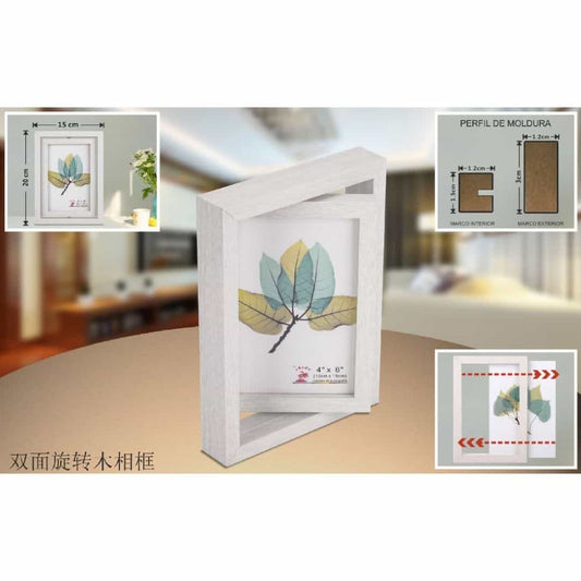 Marco giratorio de madera blanca vertical 10x15cm