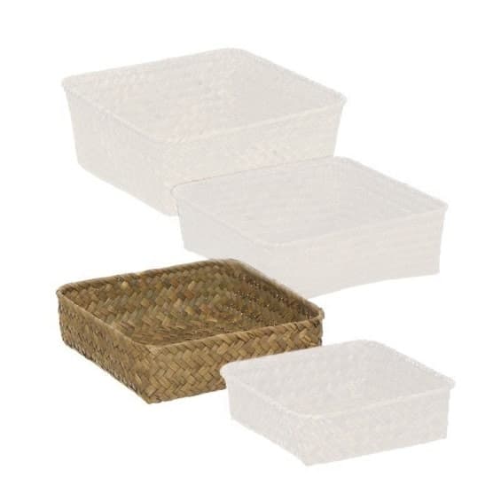 Cesta de almacenamiento rectangular de plástico blanco 28,5 litros,  imitación estilo mimbre 22,7 x 39,5 x 34,5 cm, cesta de orde