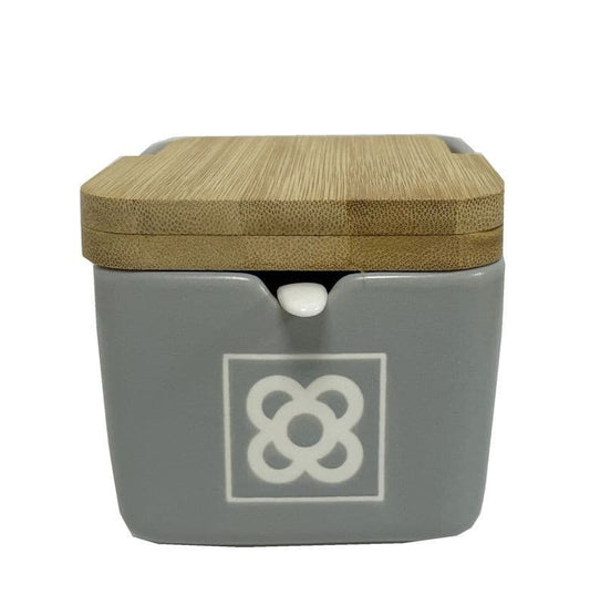 Azucarero "Panot" Cerámica, Tapa bambú 8x8x8 cm