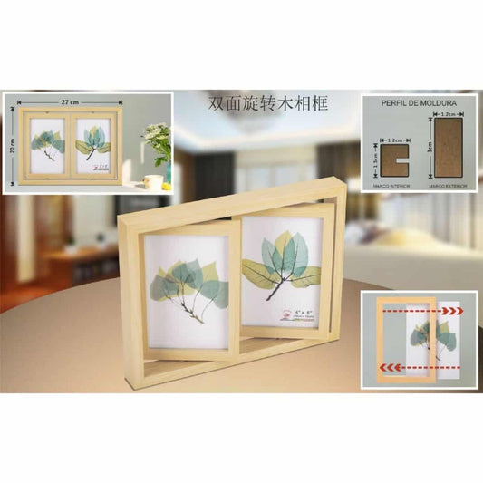 Marco doble giratorio de madera vertical 10x15cm
