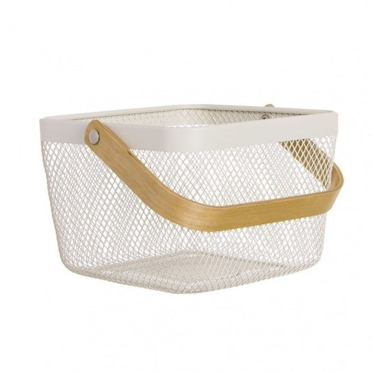 Frutero / Cesta con asa de bambú, blanco
