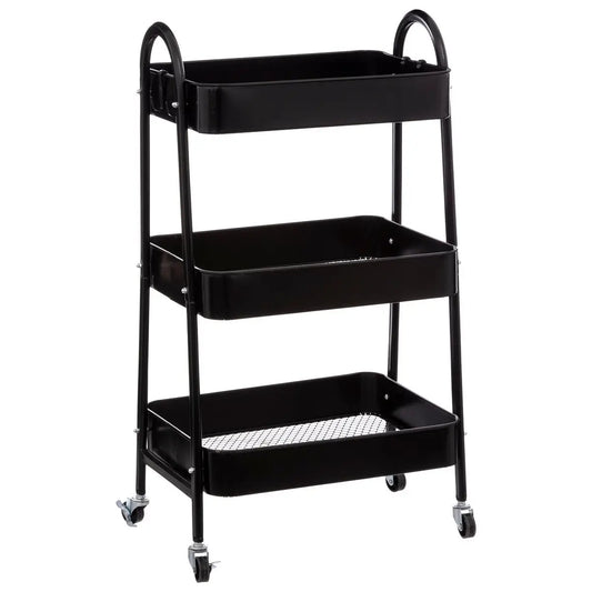 Carrito Metálico 3 Niveles con Ruedas Negro