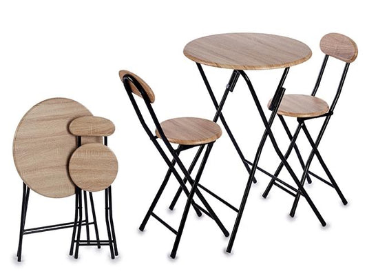 Set Mesa y dos Sillas Redondas Madera Negro