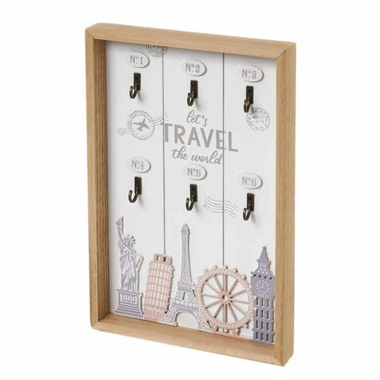 Cuelga llaves 6 ganchos mdf/Paulownia 20x30x3 cm