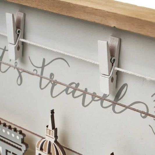 Portafotos con Pinzas Mdf/Paulownia 49x18x2,5 cm