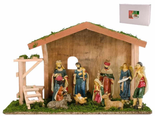 Set nacimiento madera 10 figuras 30x46x19 cm