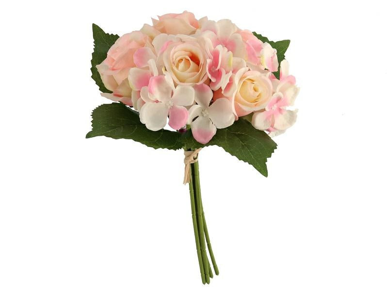 Ramo atado Rosas-Hortensia X5-30cm Rosa