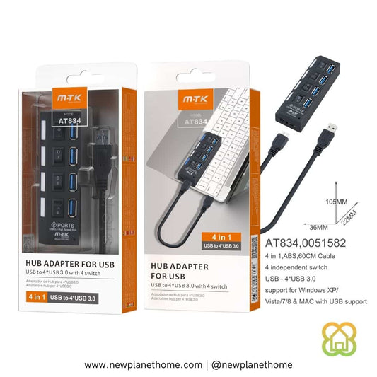 USB hub 4 USB 3.0 con interruptores