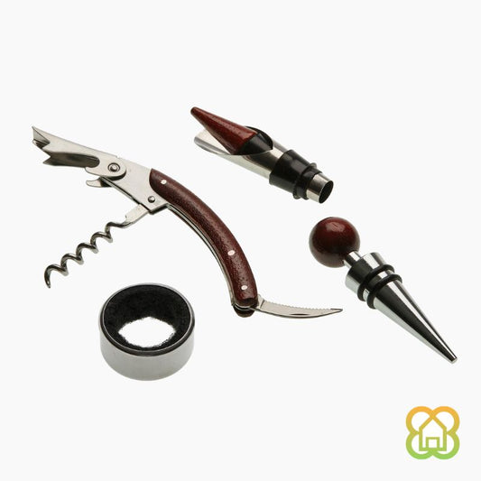 Caja Vino 4 Utensilios Madera Natural