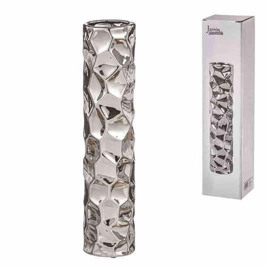 Jarrón cerámica plateado tebas 36 cm