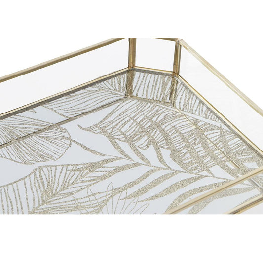 Bandeja decoración hojas de cristal y metal 31x17x3,5cm
