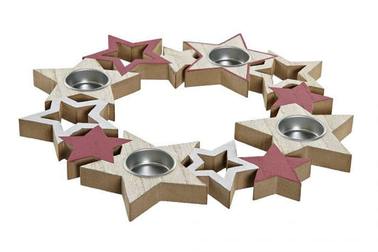 Portavela madera 32x32x1,9 4 velas rojo