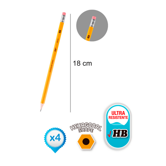 Pack 4 lápices con goma HB