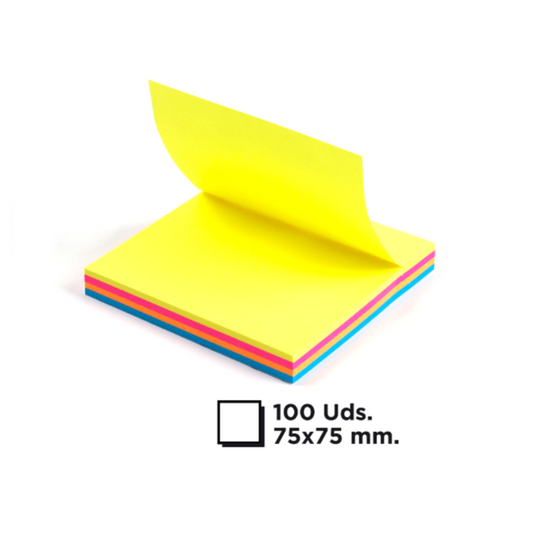 Notas adhesivas neón 7,5x7,5cm 100u.