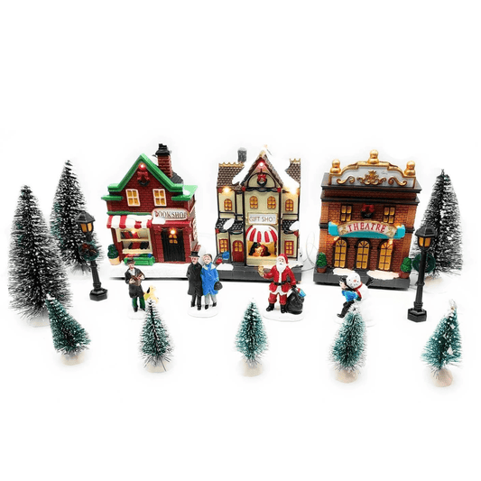 Poblado Navideño 17 piezas c/LUZ 58x15x15cm