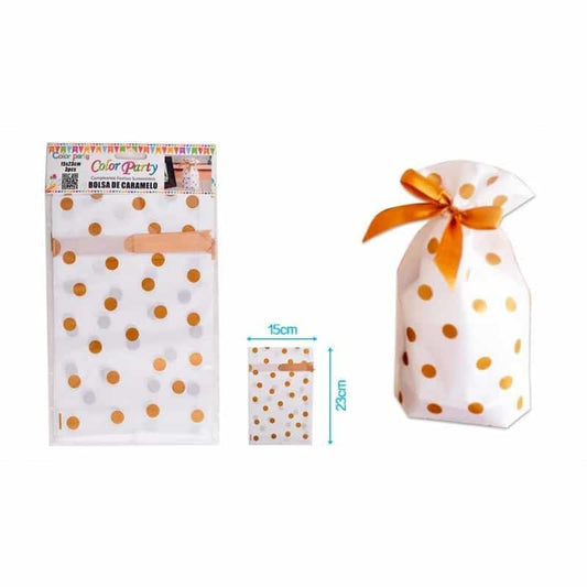 Bolsa caramelo topos dorado 15x23cm 3pcs