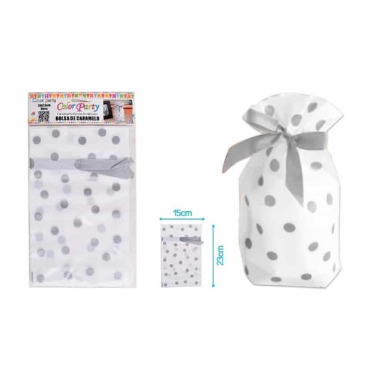 Bolsa caramelo topos plateados 15x23cm 3pcs