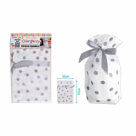 Bolsa caramelo topos plateados 12x17cm 3pcs