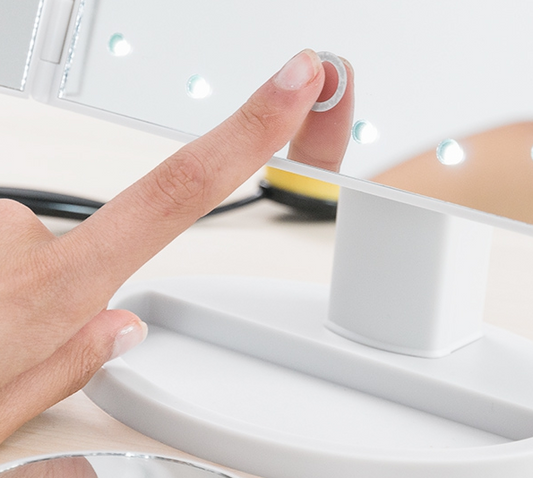 Espejo Maquillaje con Luz 4 Aumentos 16 LED en Iluminación - Tríptico Rotación de 180° Pantalla Táctil