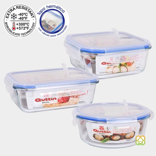 Fiambrera Hermética Cristal Forma/Capacidad a elegir Quttin