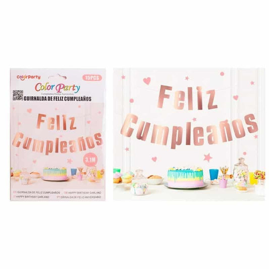 Guirnalda "Feliz Cumpleaños" oro rosado 3,1 m