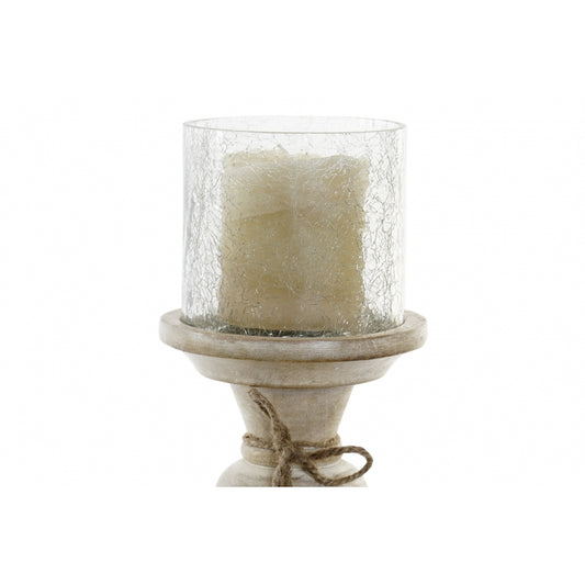 Portavela de madera mango clásico craquelado marrón S