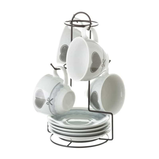 Set 4 tazas con plato Té Heart porcelana gris 8 x 4 x 5,80 cm