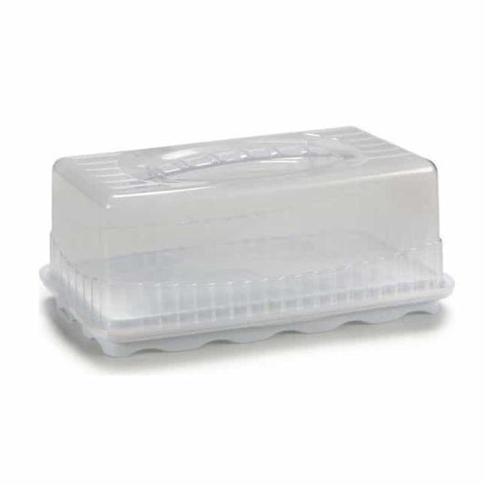 Tartera blanca rectangular estrecha plástico con asas