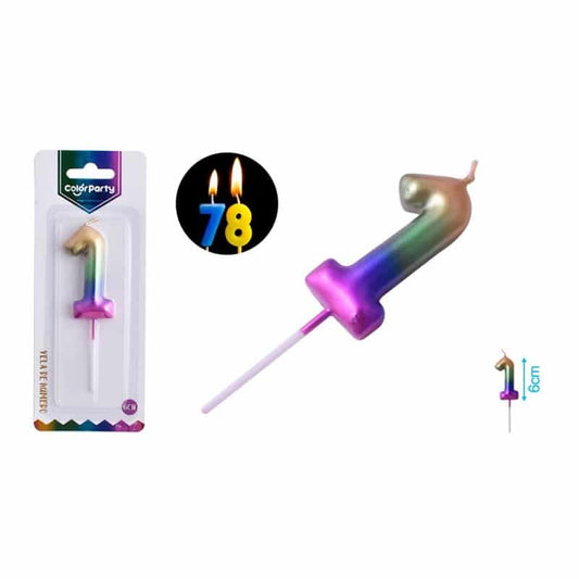 Vela número multicolor metalizado 1-2-3-4-5-6-7-8-9-0-?