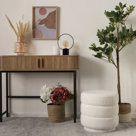 PUFF "Polar" | Puff Rizo Blanco ø40x40cm