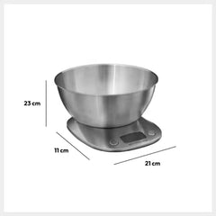 Báscula de Cocina con Cuento Medidor y Pantalla LCD, Acero Inoxidable, 5 kg / 11 lbs | 21x11x23cm