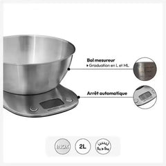 Báscula de Cocina con Cuento Medidor y Pantalla LCD, Acero Inoxidable, 5 kg / 11 lbs | 21x11x23cm