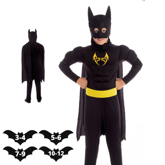 Disfraz Hombre Murciélago "Bat" para Niños - Traje de Carnaval Infantil para Fiestas - Disfraz de Super Héroe Murciélago