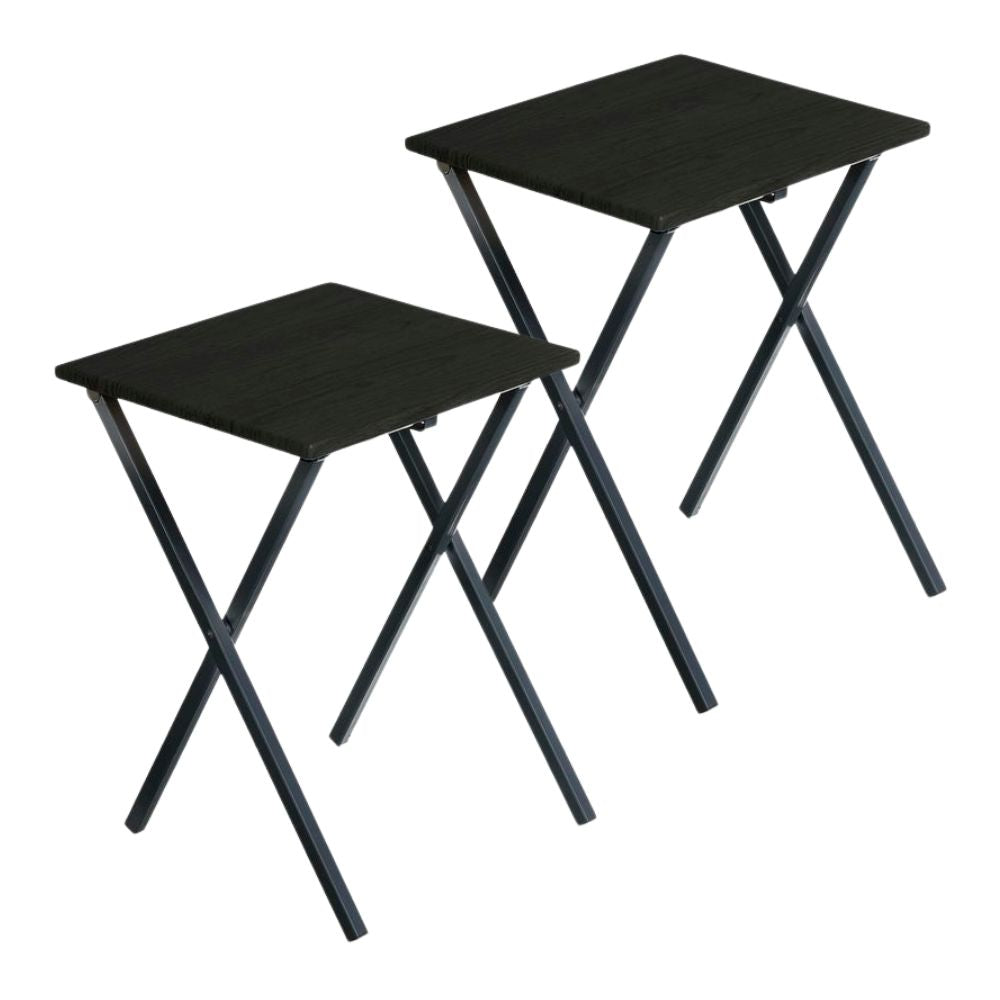 Set de 2 mesas plegables con soporte | Pack 2 mesas plegables 40x33.5x51cm con soporte metálico | Color Negro