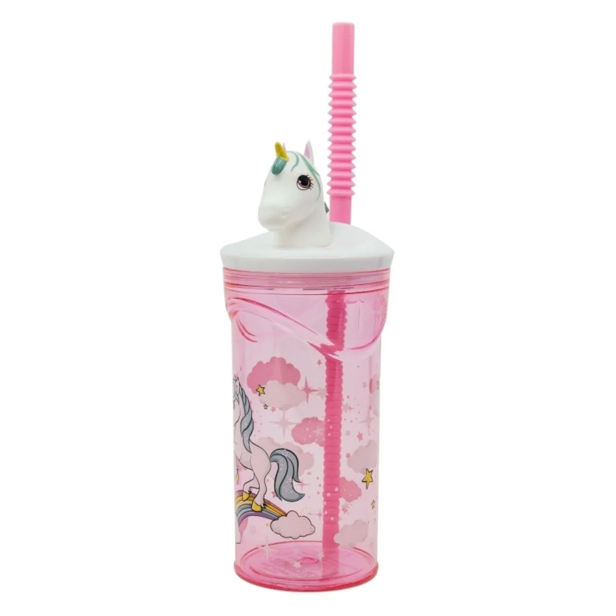 Botella UNICORN con Pajita y Figura 3D - Vaso Infantil con Tapa, 360ml, Libre de BPA