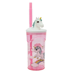 Botella UNICORN con Pajita y Figura 3D - Vaso Infantil con Tapa, 360ml, Libre de BPA