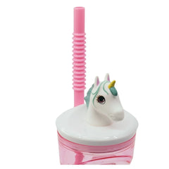 Botella UNICORN con Pajita y Figura 3D - Vaso Infantil con Tapa, 360ml, Libre de BPA