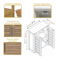 Armario de Pared 'Stockholm' 2 Puertas + 1 Estante, Mueble de Baño de Madera, Resistente al Agua y Humedad 37x30x83cm