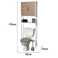 Mueble Armario sobre Inodoro 'Stockholm' 2 Puertas + 2 Estantes, Mueble Estantería de Baño de Madera, Resistente al Agua y Humedad 63x23x179cm