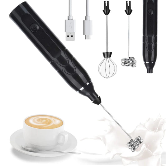 Espumador de Leche Eléctrico con dos Cabezales Mezcladoras, Fácil de Limpiar, Multiusos, Batidor de Huevos, Chocolate, 3 velocidades, Mezclador de Mano, Batidora Eléctrica, Batería Recargable, Producto Seguro y Duradero