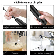 Espumador de Leche Eléctrico con dos Cabezales Mezcladoras, Fácil de Limpiar, Multiusos, Batidor de Huevos, Chocolate, 3 velocidades, Mezclador de Mano, Batidora Eléctrica, Batería Recargable, Producto Seguro y Duradero